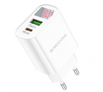Сетевое зарядное устройство USB/Type-C Borofone BA78A (20W, QC3.0, PD, LED) Белый#1896612