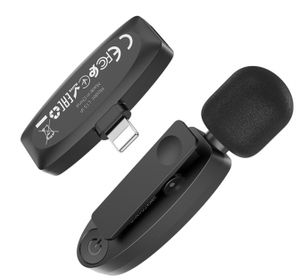 Микрофон потоковый беспроводной Hoco L15 (микрофон+ресивер для Iphone) черный#1894645
