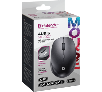 Мышь оптическая беспроводная Defender Auris MB-027 беззвучная (grey) (220011)#1898266