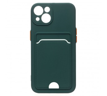 Чехол силиконовый iPhone 14 матовый цветной с визитницей темно-зеленый#1902210
