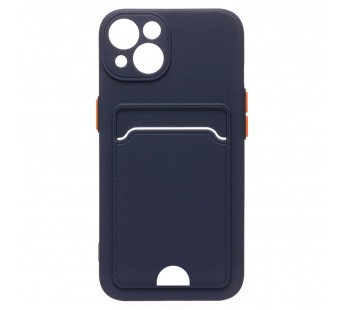 Чехол силиконовый iPhone 14 матовый цветной с визитницей темно-синий#1902209