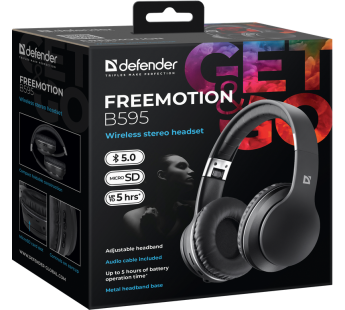 Bluetooth-наушники полноразмерные Defender FreeMotion B595 (black/grey) (220445)#1901480