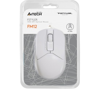 Мышь A4Tech Fstyler FM12 белый оптическая (1200dpi) USB (3but) FM12  WHITE [08.08], шт#1908474