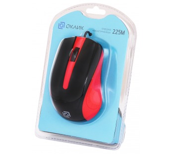Мышь Оклик 225M черный/красный оптическая (1200dpi) USB для ноутбука (3but) [08.08], шт#1908569