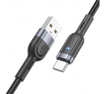 Кабель USB - Type-C Hoco U117 (3A, с функцией интеллектуального отключения, оплетка ткань, 1.2 м) Черный#1916758