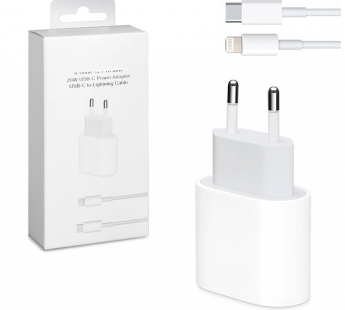 Сетевой адаптер питания USB-C 25W + кабель Lighting-Type-C с лого (белый)#1913104