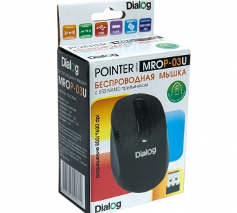 Dialog Pointer - RF 2.4G опт. мышь, 3 кнопки + ролик, USB, черная#1913606