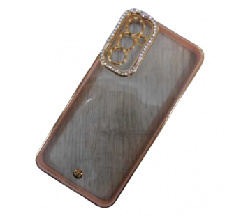 Чехол силиконовый Samsung A34 ободок со стразами и защитой камеры розовый#2092348