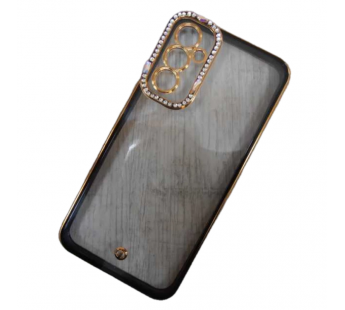 Чехол силиконовый Samsung A34 ободок со стразами и защитой камеры черный#2092395