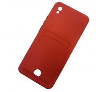 Чехол силиконовый Xiaomi Redmi 9A матовый цветной с визитницей красный#1922017