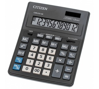 Калькулятор CITIZEN CDB1201-BK, 12-разряд, двойное питание черный 155*205*35мм 1/20шт#1921905