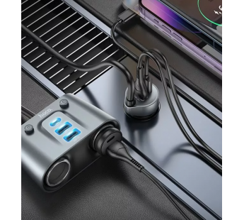 Автомобильный разветвитель прикуривателя HOCO Z51 2 USB-C+3 USB-A+2 U,147W (черно-серый)#1926743