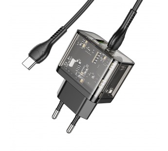 Адаптер Сетевой Hoco N34 Dazzling PD QC3.0 USB/Type-C 3A/20W + кабель Type-C/Type-C (black) (219912)#1928751