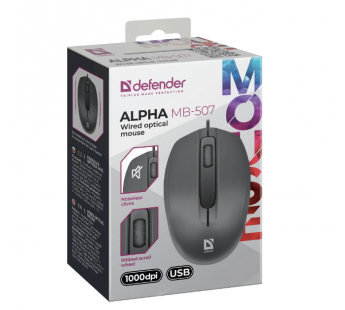 Мышь оптическая DEFENDER Alpha MB-507, черный, 3D,бесшумная,1,8м#2027788