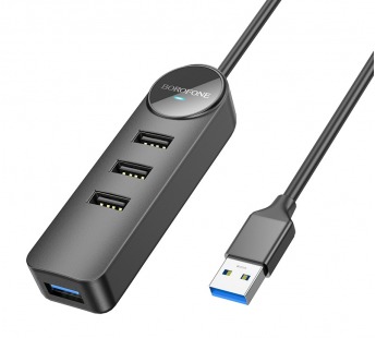 USB HUB Borofone DH5 Erudite 4в1 (USB - USB3.0/USB2.0*3) 120см черный#1934737