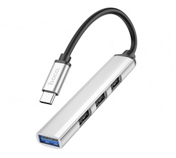 USB HUB Hoco HB26 4 в 1 (Type-C (m) - USB3.0/USB2.0*3 (f)) 13см серебристый#1934741