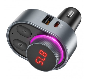 Автомобильный FM модулятор Bluetooth Hoco E72 (USB/TF/PD 30W/USB 3.1A/дисплей) серый#1934613