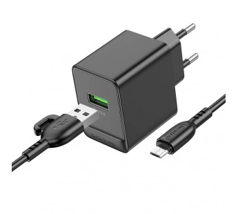 Сетевое ЗУ Borofone BAS12A + кабель Micro USB (1USB/QC3.0/18W) черное#1934672
