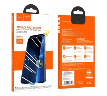 Защитное стекло Hoco A12 Pro IPhone 15 Plus антишпион, ударопрочное, усиленные края, цвет черный#2102565