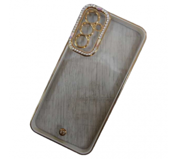 Чехол силиконовый Samsung A34 ободок со стразами и защитой камеры белый#2092394