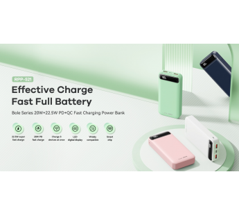 Внешний Аккумулятор (Power Bank) Remax RPP-521 20000 mAh (22,5W, QC3.0, PD, 2USB, MicroUSB, Type-C, LED дисплей) Синий#1938026