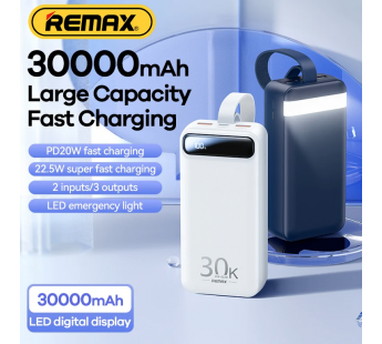 Внешний Аккумулятор (Power Bank) Remax RPP-522 30000 mAh (22,5W, QC3.0, PD, 2USB, MicroUSB, Type-C, LED дисплей) Синий#1938034