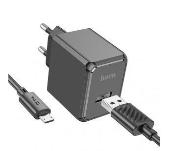 Адаптер постоянного тока Hoco CS11A, 1гн.USB 5В,2,1А + кабель micro USB, чёрный#1938626