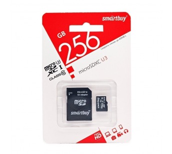 Карта флэш-памяти MicroSD 256 Гб Smart Buy +SD адаптер (class 10);UHS-I U3 (224732)#2004603
