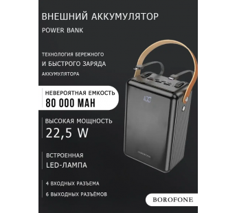 Внешний аккумулятор Borofone BJ32 PD QC 80000mAh Micro/Type-C/Lightning/USB*3/Type-C (black)(217616)#1943950