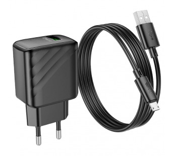 Адаптер Сетевой с кабелем Hoco CS21A Rich QC3.0 USB 18W (USB/Micro USB) (black) (222790)#2028735