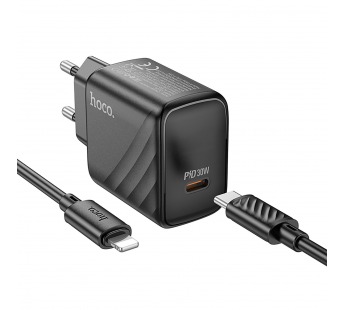 Адаптер Сетевой с кабелем Hoco CS22A Value PD Type-C 30W (Type-C/Lightning) (black) (222787)#1999505