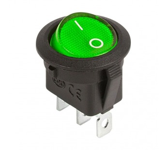 Выключатель клавишный круглый 12V 20А (3с) ON-OFF с подсветкой (RWB-214), зелёный Rexant#2079587