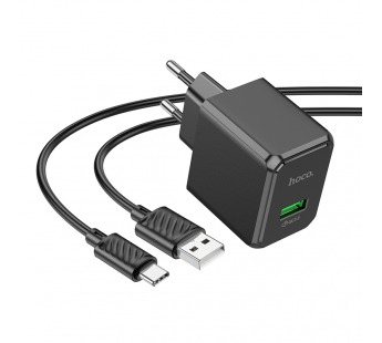 СЗУ с выходом USB Hoco CS12A (18W/QC3.0/1USB/Кабель Type-C) черное#1949610