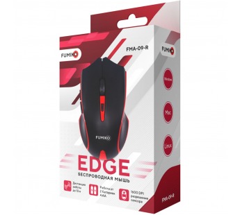 Беспроводная мышь FUMIKO EDGE черно-красная#1950392