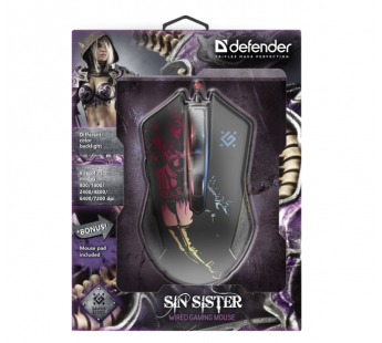 Игровой комплект мышь + коврик Defender Sin'Sister GM-933 (черный) [21.11], шт#1955371