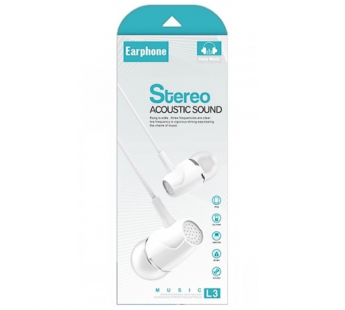 Наушники Earphone L3 (белые) [21.11], шт#2120900