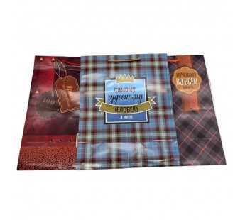 Пакет бумажный с ручками 26х13х32 из ламинированной бумаги Мужской микс#2072300