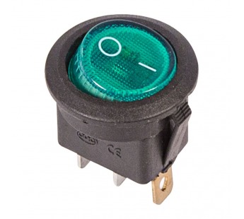 Выключатель клавишный круглый с подсветкой (RWB-214, SC-214, MIRS-101-8) 250V 6А (3с) ON-OFF, зелены#2135619