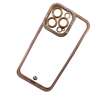 Чехол силиконовый iPhone 13 Pro ободок со стразами и защитой камеры розовый#2092393