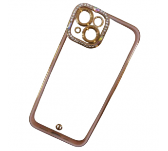 Чехол силиконовый iPhone 14 ободок со стразами и защитой камеры розовый#2075839