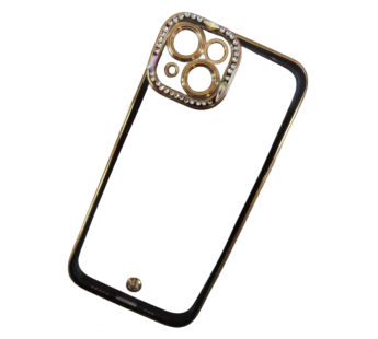 Чехол силиконовый iPhone 14 ободок со стразами и защитой камеры черный#2092391