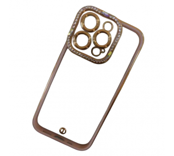 Чехол силиконовый iPhone 14 Pro ободок со стразами и защитой камеры розовый#2092062