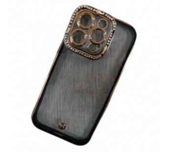 Чехол силиконовый iPhone 14 Pro ободок со стразами и защитой камеры черный#2092292