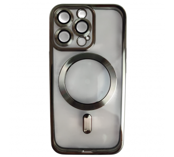 Чехол силиконовый iPhone 13 Pro цветная окантовка с Magsafe серебристый#2110122