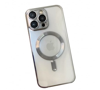Чехол силиконовый iPhone 13 Pro Max цветная окантовка с Magsafe серебристый#1995503