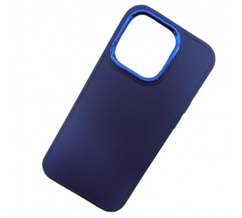 Чехол силиконовый iPhone 15 Pro Max матовый с ободком синий#1989411