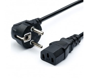Шнур сетевой для компьютера, евровилка угловая - евроразъем С13 кабель 3x0,75 кв. мм. 1,2м "GoPower"#2045139