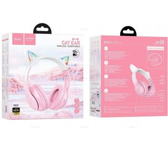 Полноразмерные беспроводные наушники HOCO W42 Cat Ear (12 ч/400 mAh/Bluetooth/AUX/TF) бело-розовые#1953306