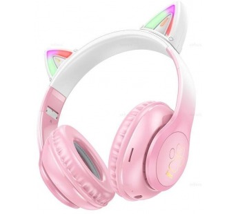 Полноразмерные беспроводные наушники HOCO W42 Cat Ear (12 ч/400 mAh/Bluetooth/AUX/TF) бело-розовые#1953304