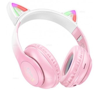 Полноразмерные беспроводные наушники HOCO W42 Cat Ear (12 ч/400 mAh/Bluetooth/AUX/TF) бело-розовые#1953305